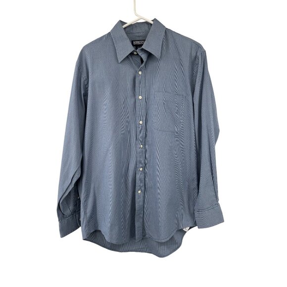 Lands’ End Men’s 15.5 33 Dress Shirt Blue Yellow Plaid Cotton Button Front Used - Picture 1 of 12